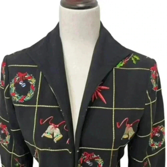 Mak New York Holiday Blazer Jacket With Christmas Embroidery Women’s Sz 4 - Picture 4 of 11